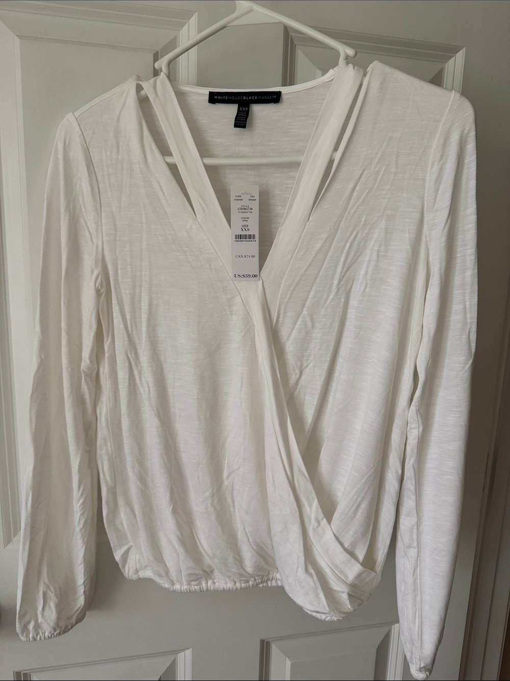 White House Black Market White Wrap-Front Long Sleeve Top